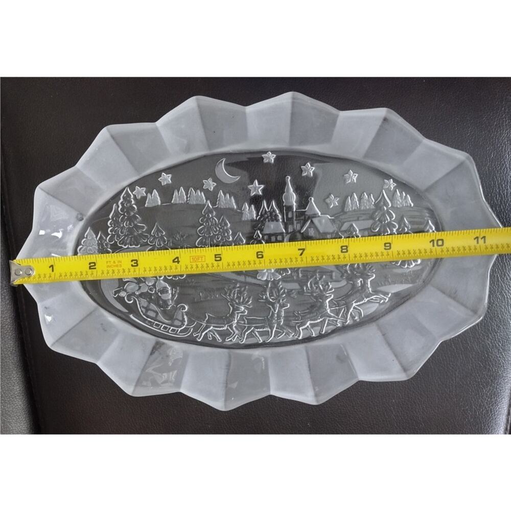 Vintage Mikasa Crystal Christmas Story Tray - 11.5" Frosted Winter Village
